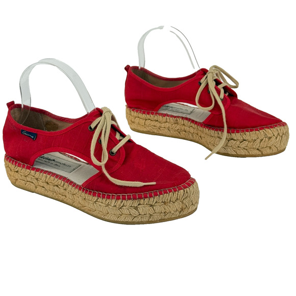 Gaimo Espadrilles Womens Size 8.5 EU 39 Made in Spain Boho Red Retro Silk Summer - Picture 1 of 9